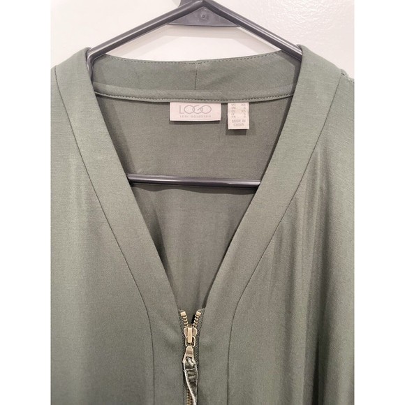 Logo By Lori Goldstein Sz XS Green 230 Rayon‎ Span Cardigan Velvet Trim Zip Up - Picture 3 of 5